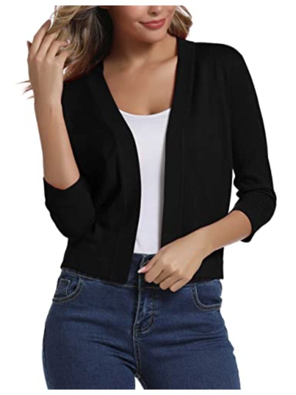 Urban CoCo Women's 3/4 Sleeve Cropped Cardigan Sweater Elegant Shrug